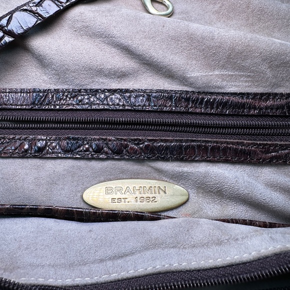 Brahmin Double Strap Brown Croc Embossed Leather Hobo Shoulder Bag Carryall - Picture 8 of 16